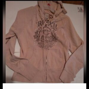 Roxy hooded jacket with pocketsmauve color beaded design Roxy signature zip